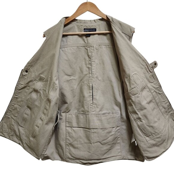 5.11 Tactical Vest Series 80001 Men L Beige Cotton Zip Hunting Shooting Conceal - Picture 3 of 15